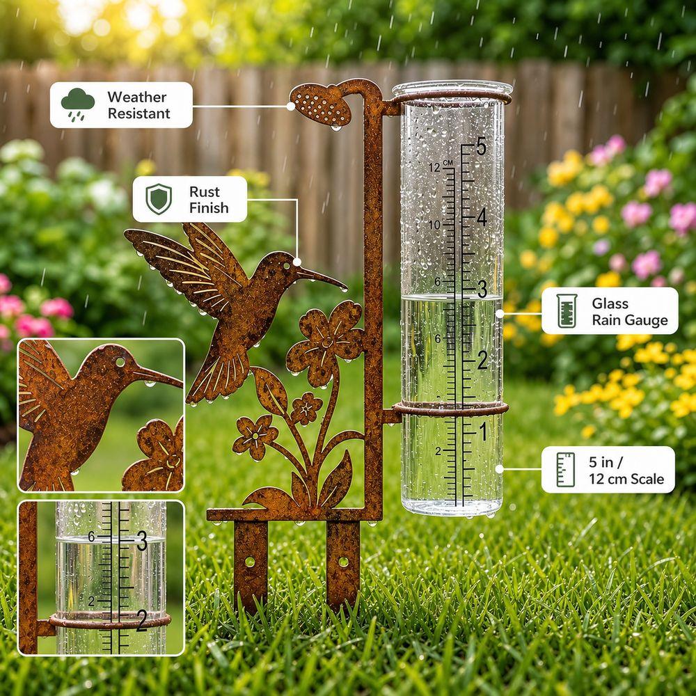 Supporto in Ferro per Pluviometro a Forma di Uccello Stazione di Rifornimento Uccelli Nuovo Pluviometro da Giardino Decorazione per Patio