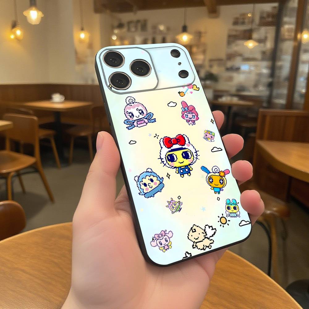 Cute Game T-Tamagotchis Phone Case For iPhone 17,16,15,14,13,12,11,Pro,Max,Plus Black Soft Cover