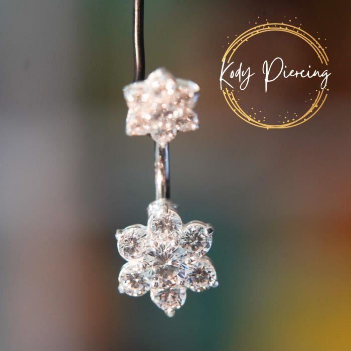 KODY PIERCING 925 Silver Double Flower Navel Jewelry - Diamond Color