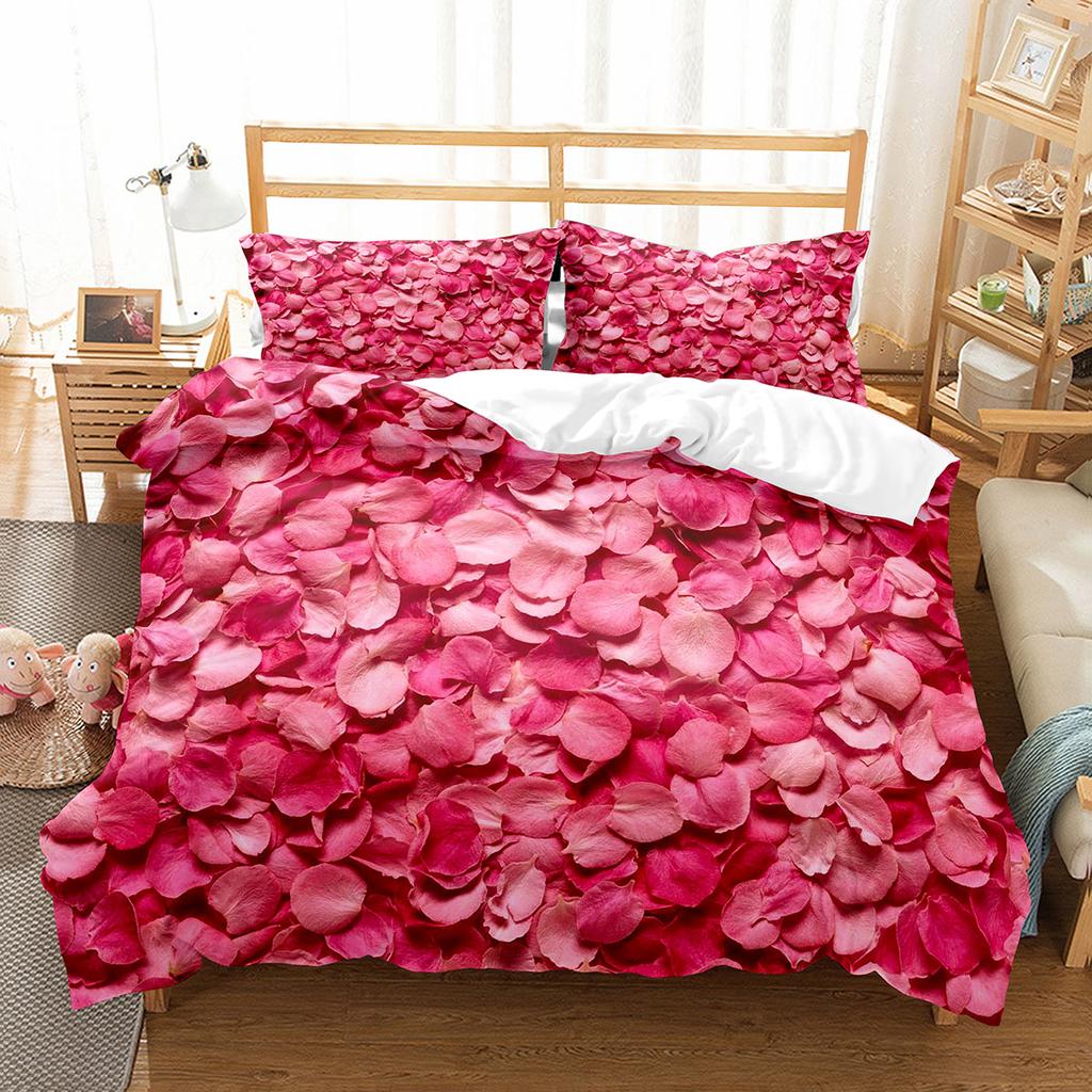 Petal Duvet Cover Set King Queen Full Size Beautiful Flower Pattern Polyester Comforter Cover for Kids Teens Adults Bedding Set