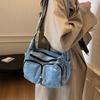 Vintage Denim Shoulder Bag Women's Large Capacity Messenger Bag Multi-pockets Satchel Bags Adjustable Strap Ladies Crossbody Bag