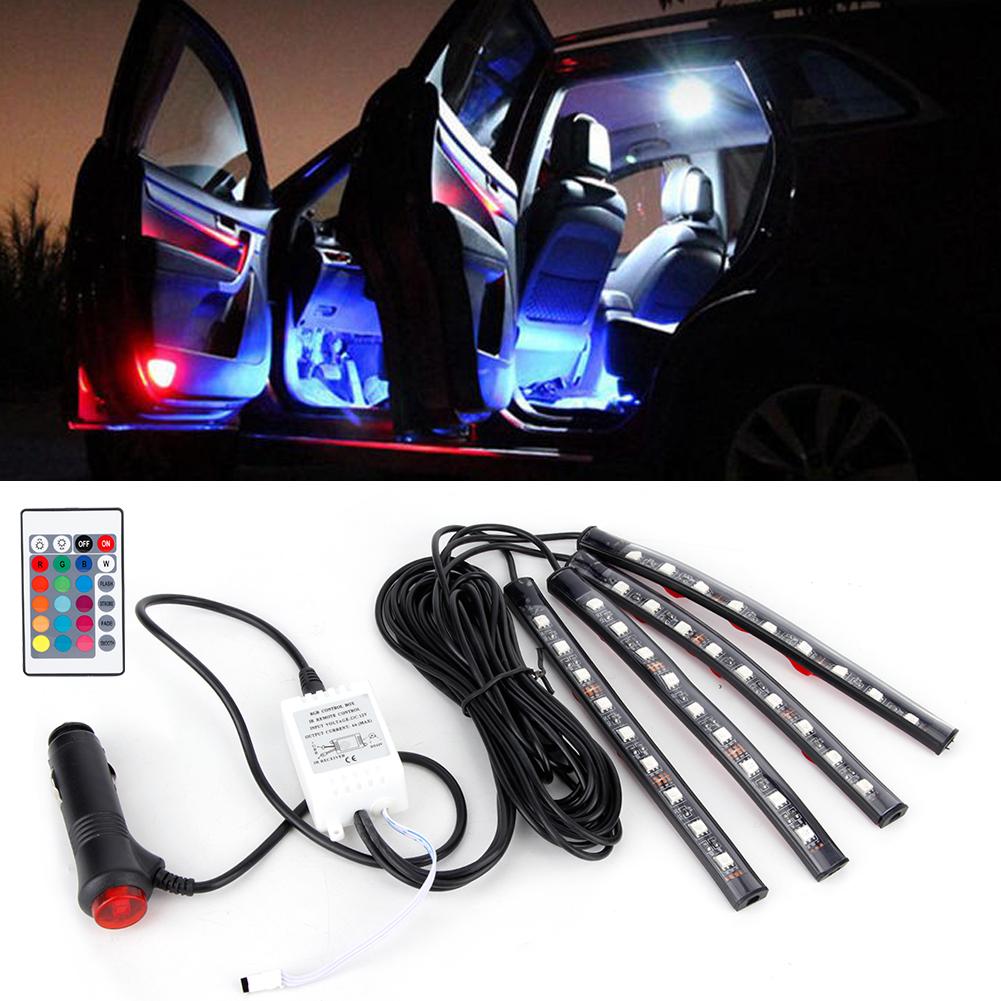 RGB LED Atmosphere Lamp Light Strips Remote Control Colorful Car Interior Decoration