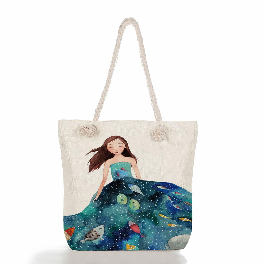 Wal-Mädchen Druck dickes Seil Einzel-Schulter Strandtasche 7271 CLE