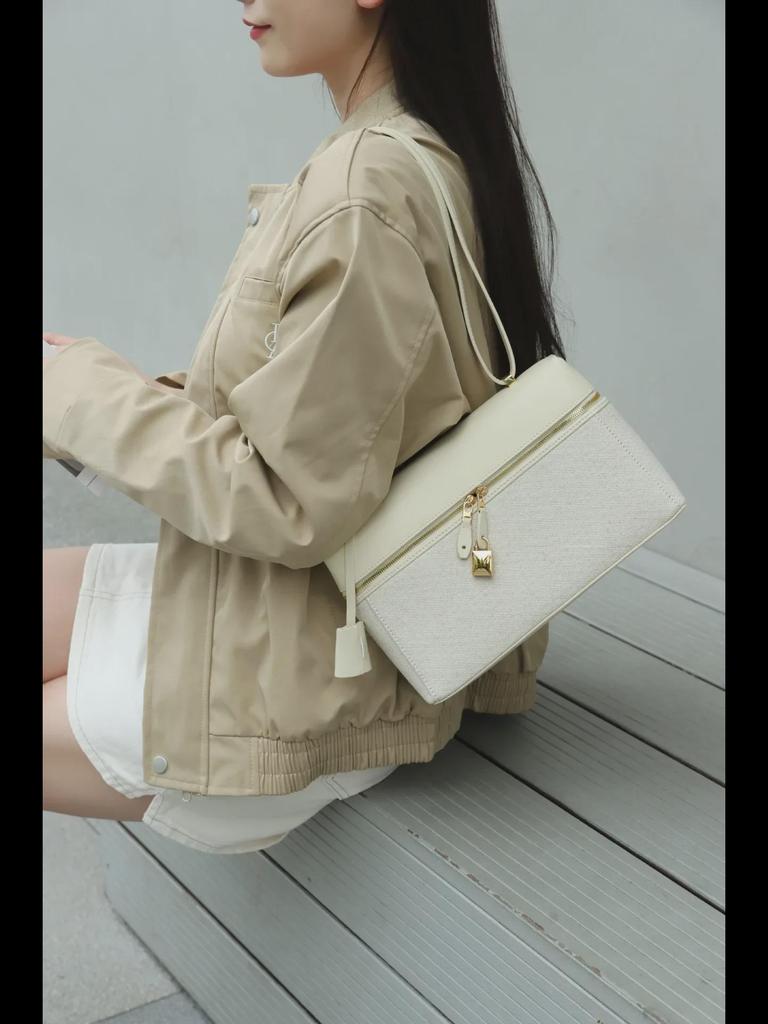 LP27 Women's Large Capacity Genuine Leather & Canvas Handbag - Versatile Messenger & Lunch Bag