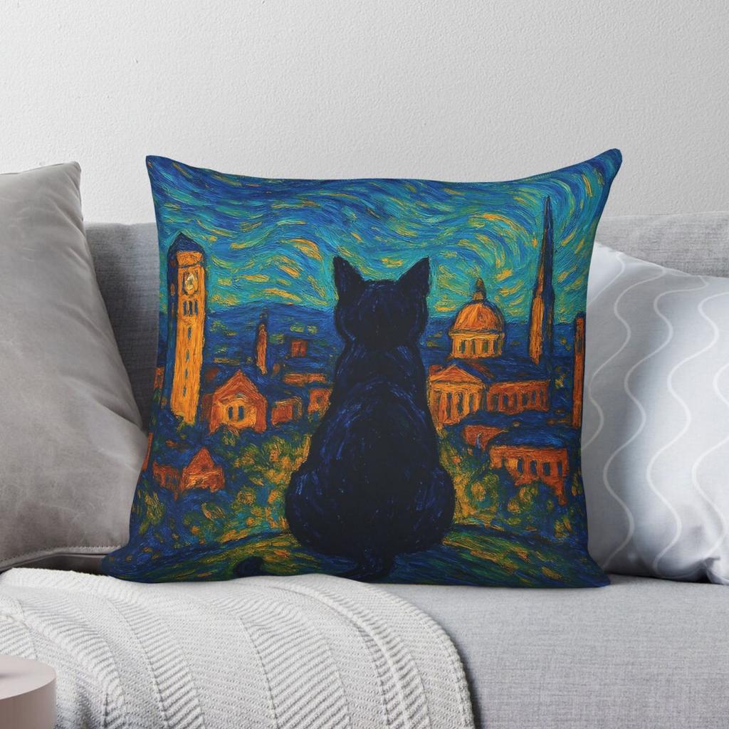 Black Cat Skyline Ann Arbor Square Pillowcase Polyester Linen Velvet Creative Zip Decorative Room Cushion Cover