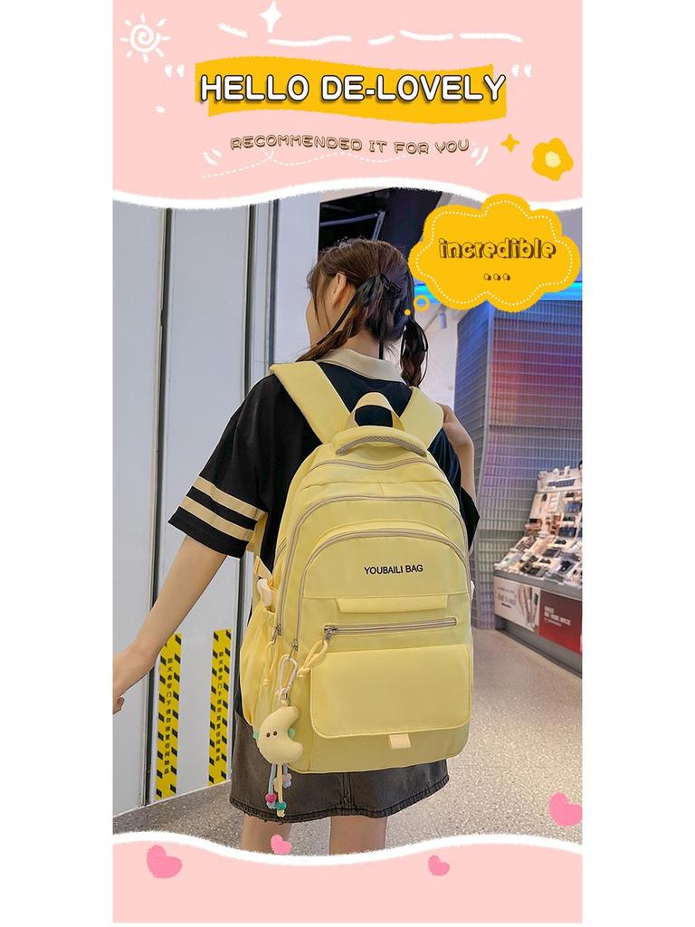 Versatile Candy Color Backpack: Lightweight, Spacious Double Shoulder Bag for Middle and High School Students