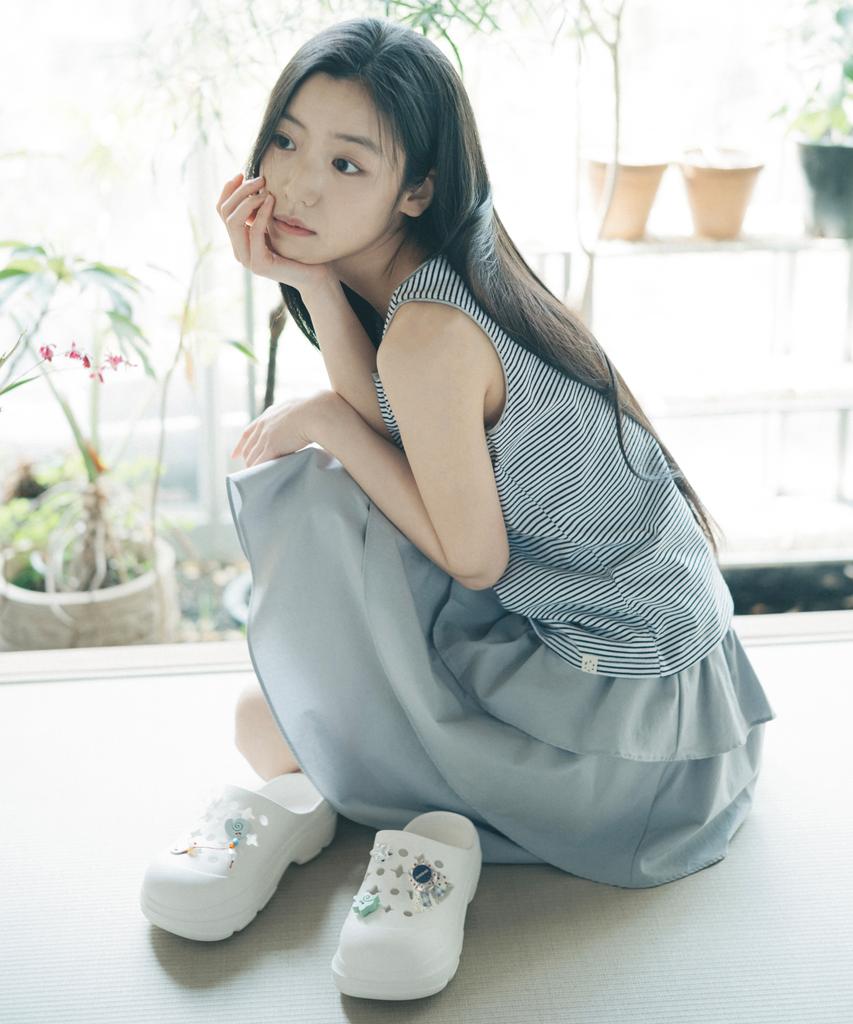 Ohesio Mixed Banding Shirring Skirt, Sky Blue