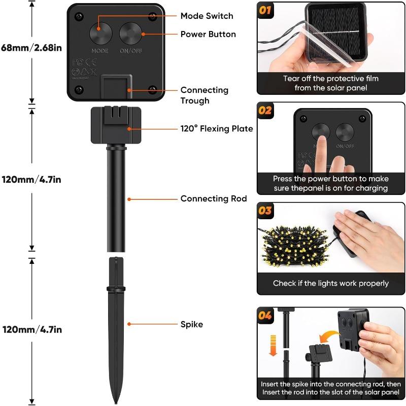 Solarne Lampki Sznurkowe Zewnętrzne Wodoodporne, LED-owe Solarne Lampki Świąteczne z 8 Trybami Oświetlenia, Zasilane Solarnie Oświetlenie Drzewka na Zewnątrz na Patio, Podwórko, Ogród