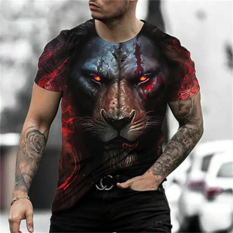 Street Trend Löwenmuster Herren T-Shirts Kurzarm O-Ausschnitt 3D Tierdruck Männliches Outdoor T-Shirt 6XL Plus Size Sommer Casual Tops