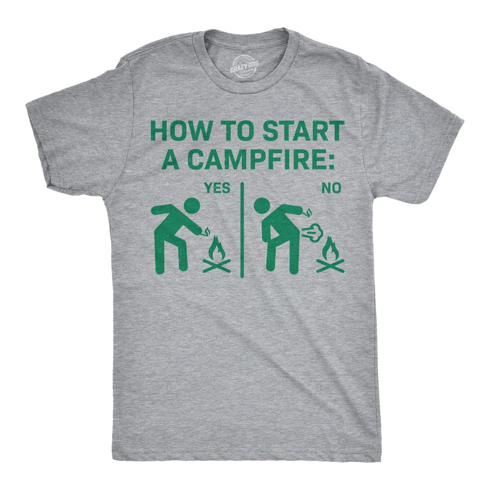 Mens Funny T Shirts How to Start A Campfire Sarcastic Camping Graphic Novelty XXXL