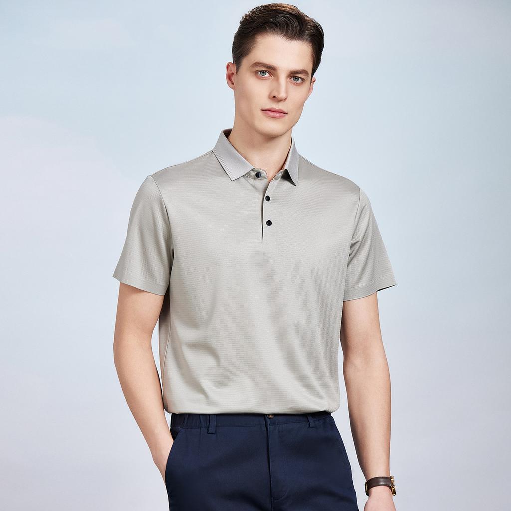 Summer high-end short sleeved polo shirt with acetate and mulberry silk, men's and middle-aged business casual T-shirt