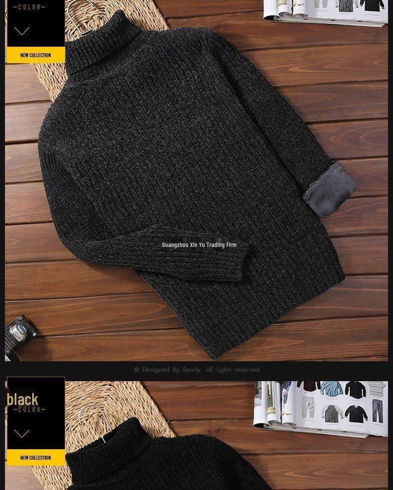 Men's Thick Velvet Chenille High Neck Sweater - Trendy, Loose Fit, Warm Solid Color Knit for Autumn/Winter