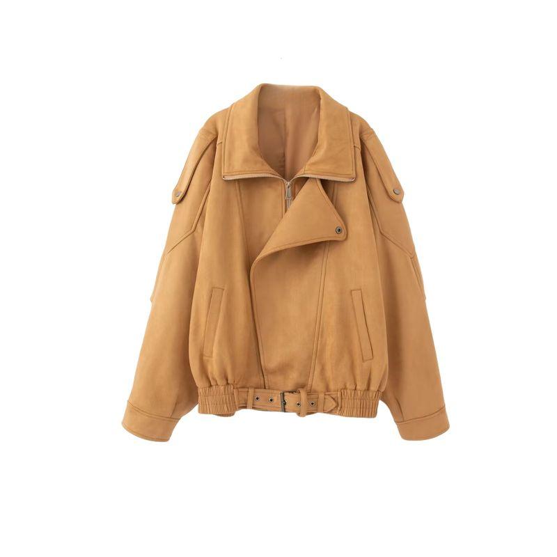 Yamano Tour Brown Beauty Style Retro Maillard Cool Style Lapel Suede Motorcycle Clothing Jacket Loose Short coat