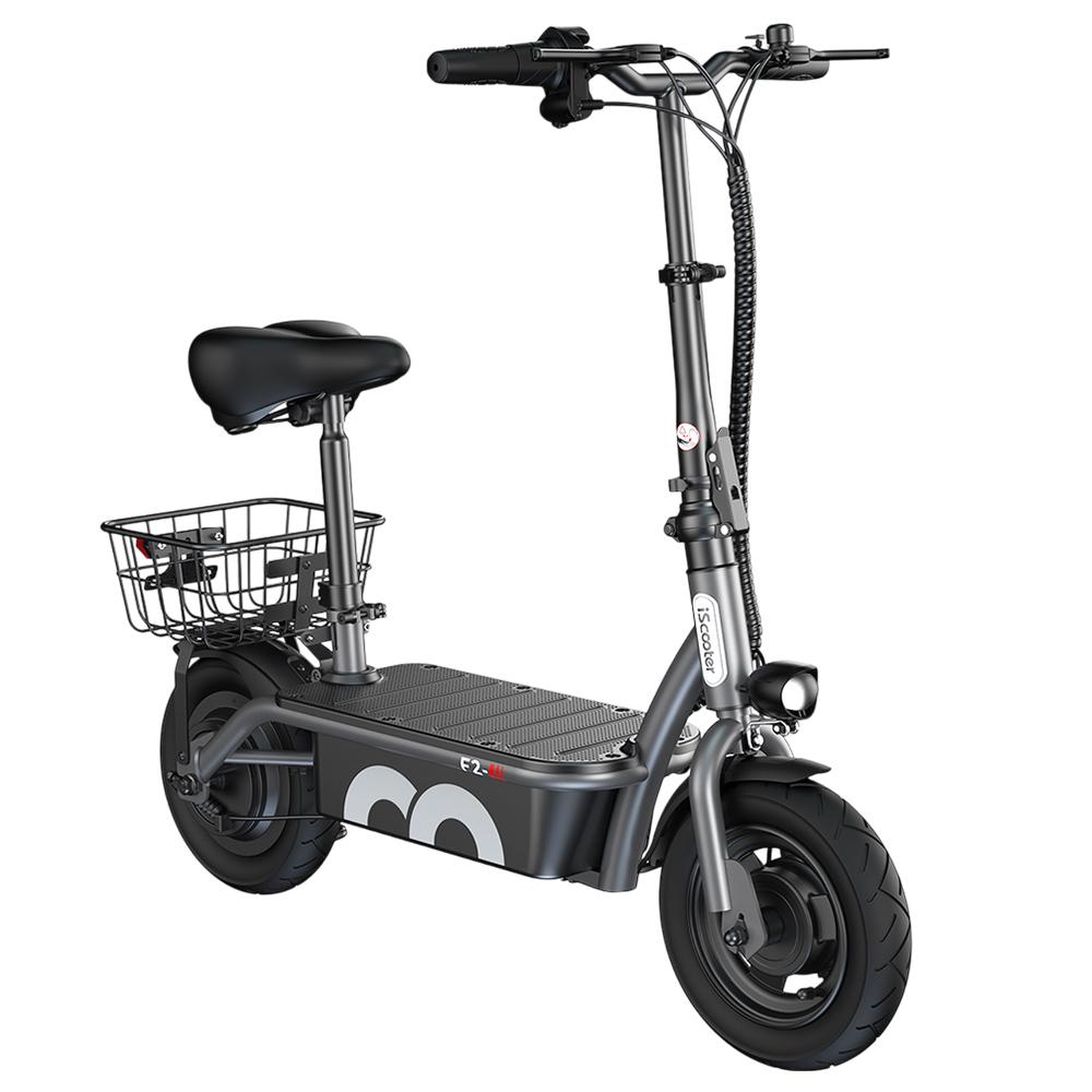 iScooter F2 Electric Scooter with Seat & Rear Basket, 500W Motor, 36V 7.8Ah Battery, 10 inch Tires, 30km/h Max Speed, 30km Range