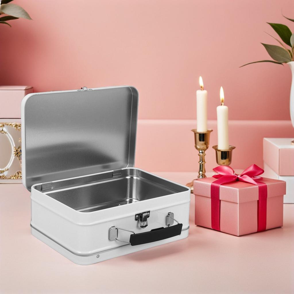 Metal Tin Storage Box Vintage Tinplate Keepsake Case Lock Handle for Candy Cookies Tea Money Jewelry Wedding Party Home Decor