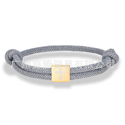 Classic Cross Milan Rope Hand Rope Stainless Steel Gold Square Buckle Cross Adjustable Easter Bracelet