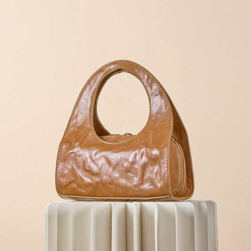 Retro Top Layer Vegetable Tanned Cowhide Leather Handbag Women Small Commuting Crossbody Shoulder Bag