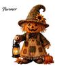 Atmospheric Window Displays Wooden Halloween Figurine with Lantern, Pumpkin Scarecrow Skeleton Mummy Ghost Witch Seasonal Tabletop Accessories Statue,