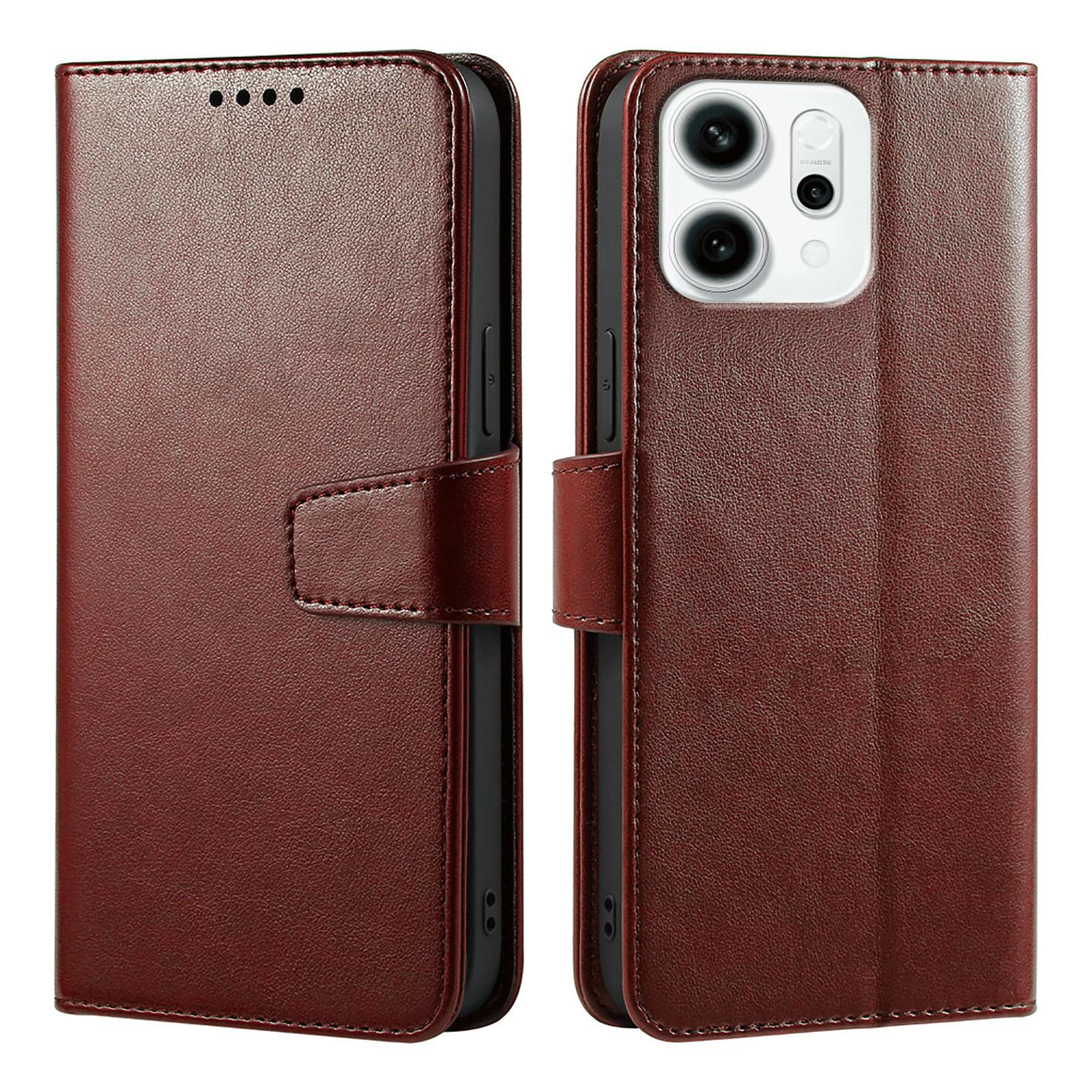 

For Oppo Reno14 F 5G Case Stand Card Holder Wallet Leather Phone Cover Brown