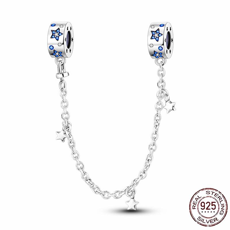 Stříbrný Křišťálový Pavé Bezpečnostní Řetízek Pevný Klip Pramen Přívěsek Vhodný pro Ženy Náramek Stříbrné Šperky Párty Narozeninový Dárek