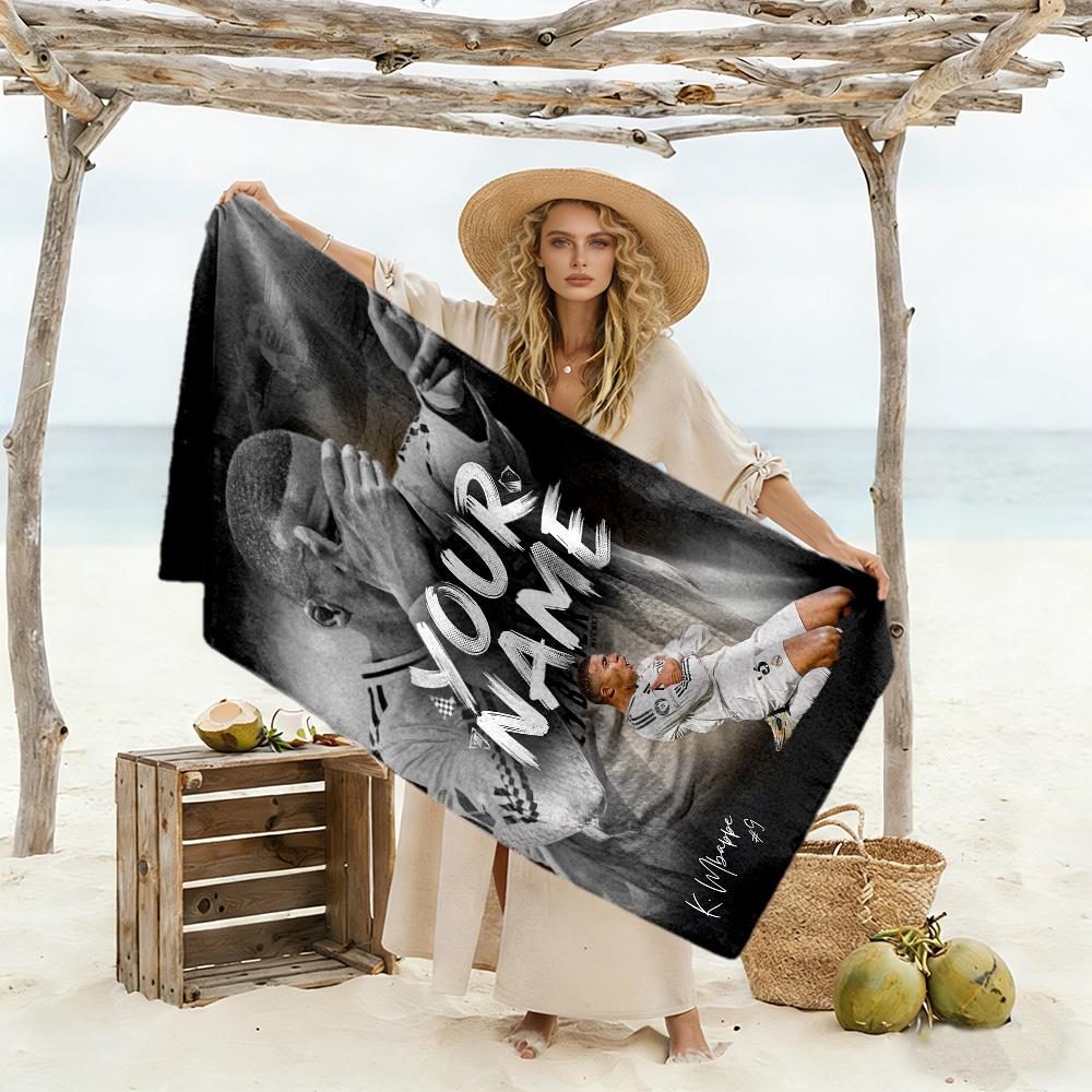 Mbappé Customize Text Beach Towel Soft Durable Quick-Dry Suitable for Swimming Gym Camping Yoga Vacation