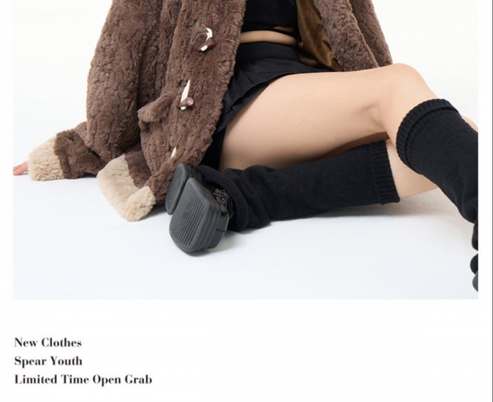 2024 Y2K Lamb Wool & Leather Mid-Length Plush Duffle Coat for Women
