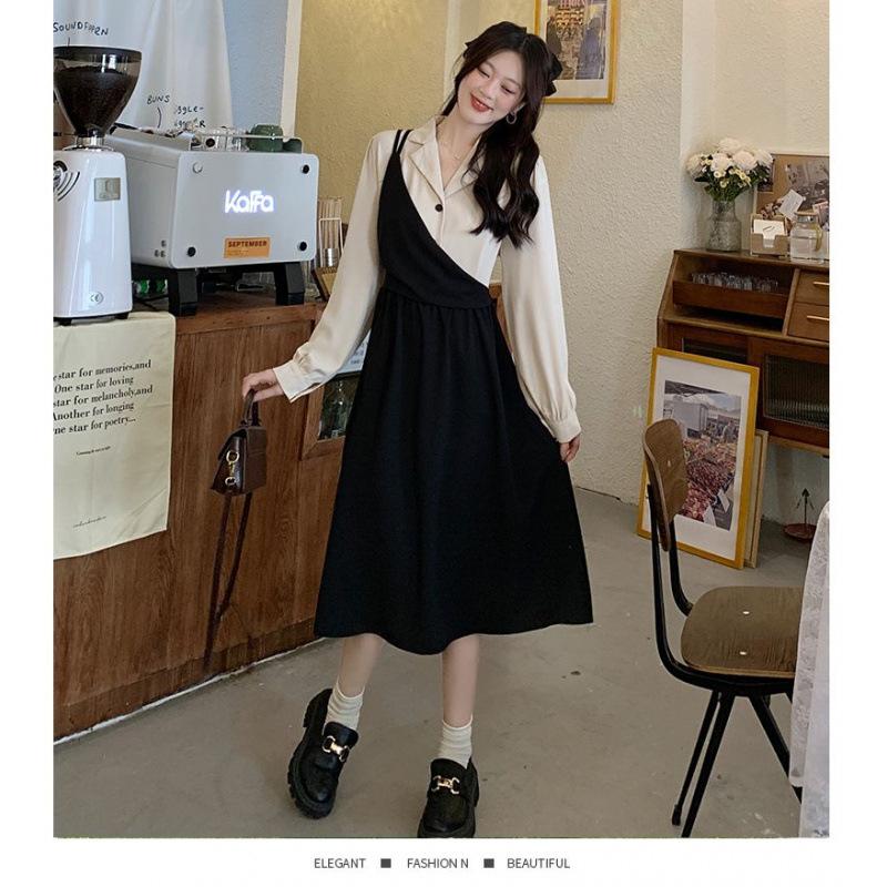 Early autumn new temperament fake two-piece suit dress women's large size light and mature style high-end skirt