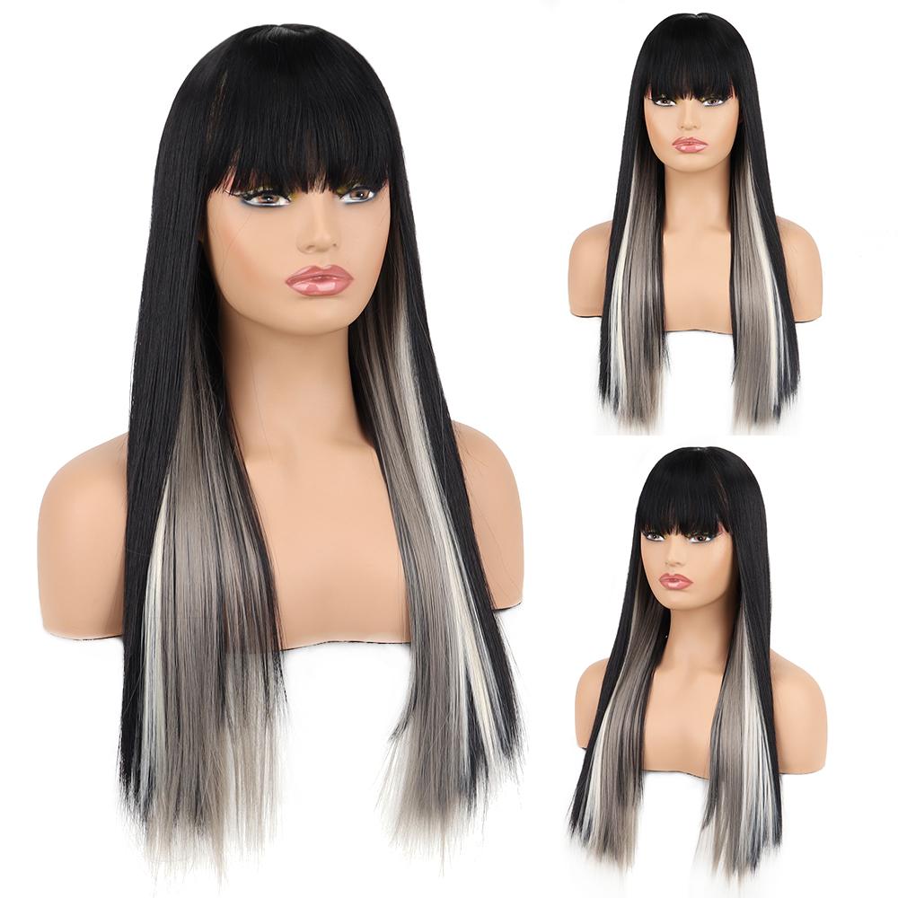 

XINRAN длинные прямые волосы черный розовый парик из синтетического волокна с челкой для женщин парик Лолиты косплей повседневная одежда hui