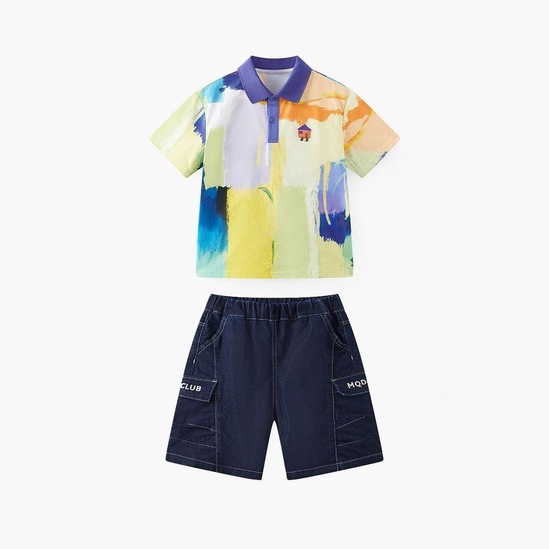 [Moisture-Wicking] Mqd Children's Clothing Boys' Short-Sleeved Polo Shirt Summer New Hand-Painted Children's Short-Sleeved T-Shirt