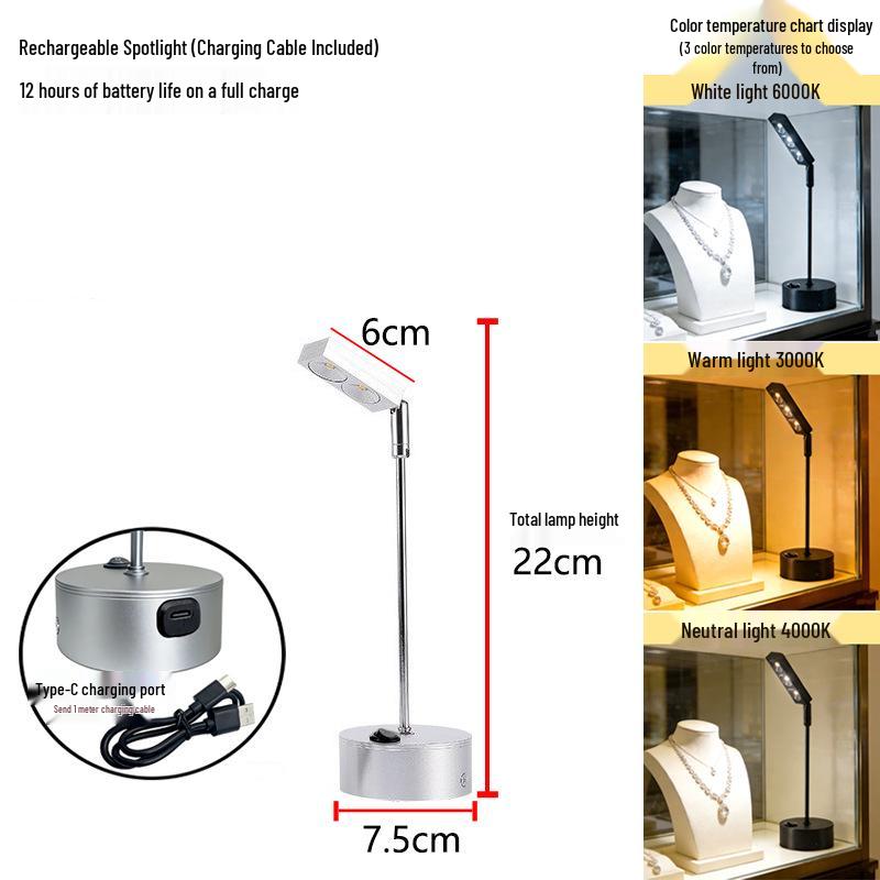 Wire-Free Jewelry Display Spotlight with Charging