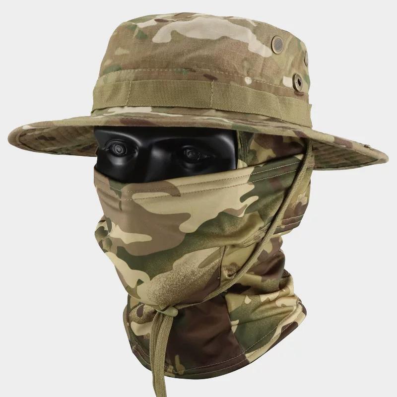 Camouflage Tactical Benny Hat Set Multifunctional Outdoor Fishing Bucket Hat Sun Protection Shade Breathable Round Edge Hat Men