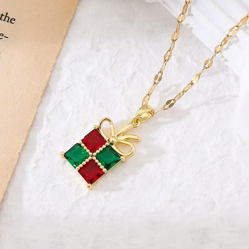 Popular Christmas Series Necklaces: Santa Claus, Peace Tree, Holiday Element Micro-Paved Drip Oil Pendant