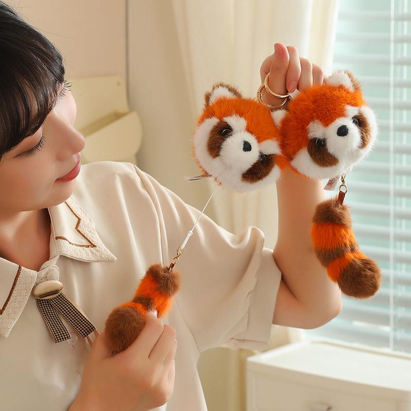 TreasuringU Panda Roux Peluche Pendentif Kawaii Panda Porte-clés Extensible Animaux Mignons Jouets Sac Flexible Cadeaux d'Anniversaire