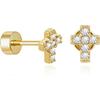 Cicy Bell Womens Flat Back Stud Earrings 18K Gold Plated Hypoallergenic | 316L G23 Surgical Titanium Steel, CZ Stud Jewelry, Tragus Helix Cartilage