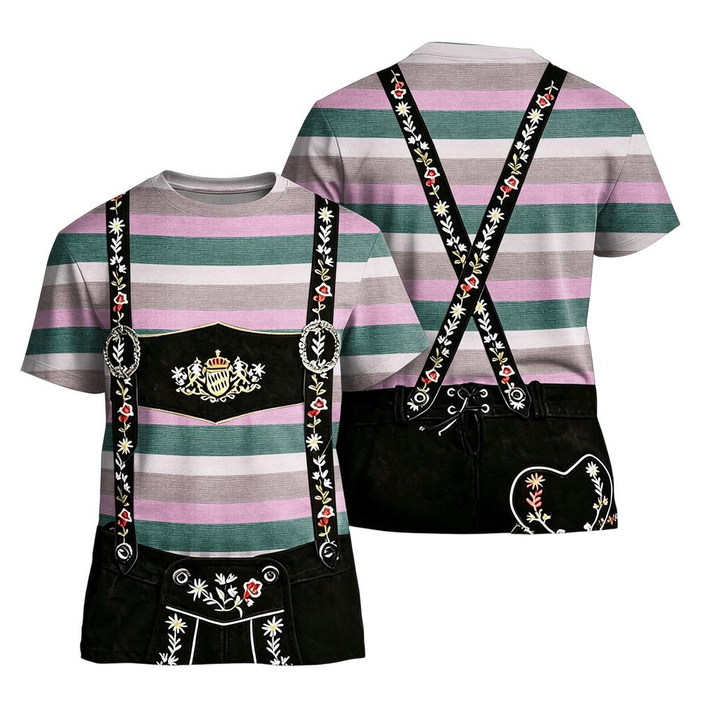 Men's Oktoberfest Vintage Texture Print Short Sleeve T Shirt Loose Fit Casual Summer Daily Wear Top with Suspender Design