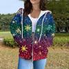 Women's Fashion Casual Christmas Print Long Sleeve Sweatshirt Pocket Jacket Zipper Hoodie Coat