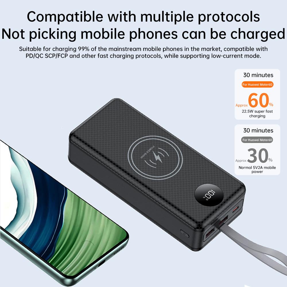 16×18650 portable power bank case, supporting 22.5W fast charging and 15W wireless charging, with a camping light function