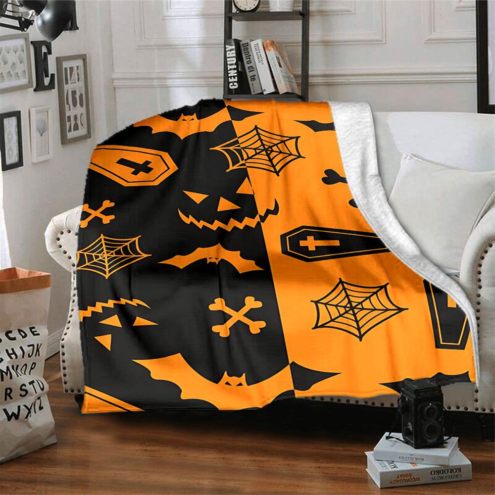 1pc Halloween Spooky Blanket, Lightweight Flannel Throw Blanket for Sofa, Bed, Travel, Camping, Living Room, Office, Couch083