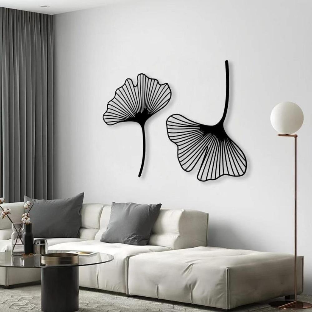 1pc Set of 2 Minimalist Ginkgo Leaves Metal Wall Decor, Floral Line Art, Natural Style for Bedroom, Home Accents, Scene Embellishments