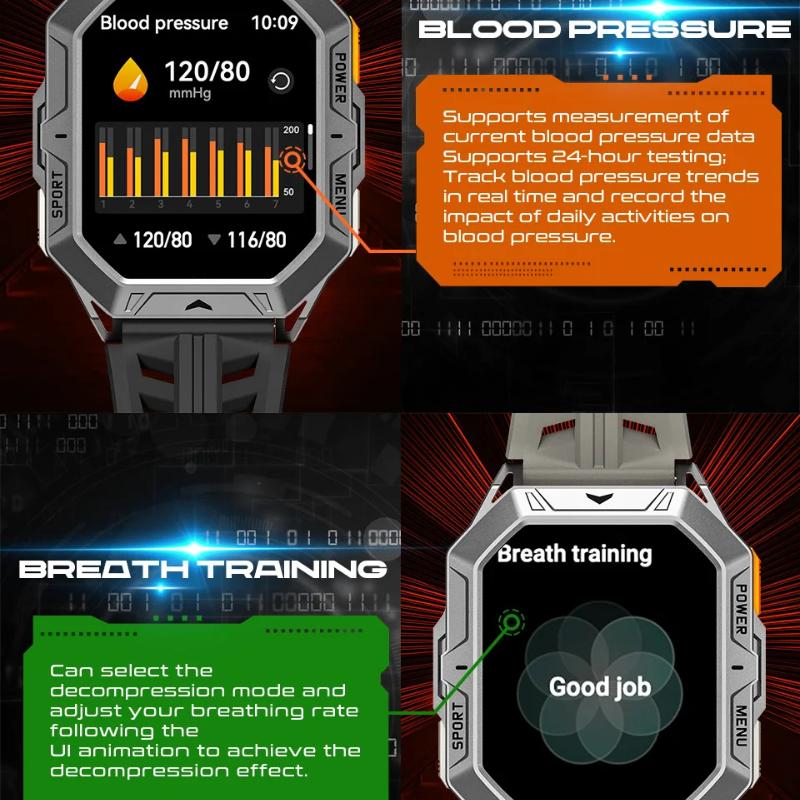 2025 New 1000mAh Battery Outdoor Smart Watch 2.13-Inch HD Screen Heart Rate Blood Pressure Waterproof Compass Sport Mode Smartwatch