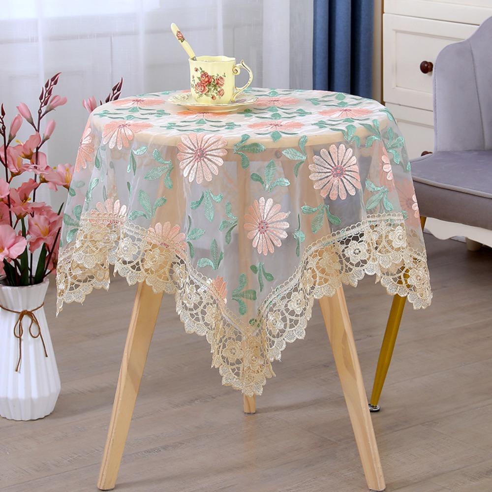 

Hollow Vintage Lace Table Cloth Oil Proof Knitted Lace Tablecloth Square Floral Tablecloth Home S-Style 4