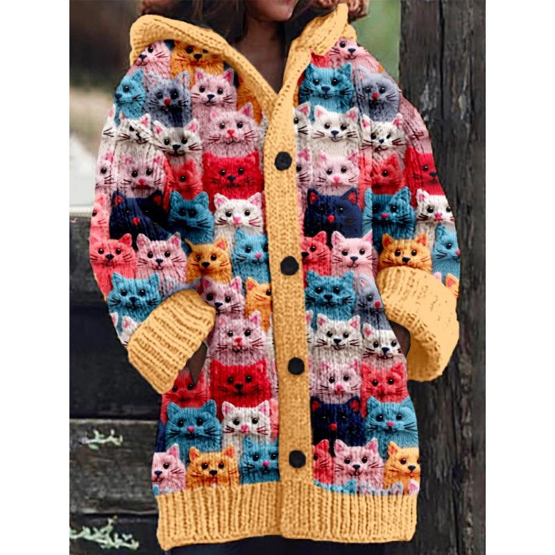 S-5XL for 2025 New 3D Printed Autumn and Winter Jacket Thickened Hooded Cardigan Sweater