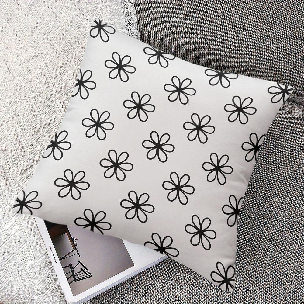 Doodle Daisy Square Jacquard Pillow Cover for Sofa Office Waist Cushion Cover Home Decorative Pillowcase