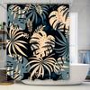Modern Tropical Leaf Print Shower Curtain Luxury Blue Beige Pattern Waterproof Fabric for Bathroom Decor
