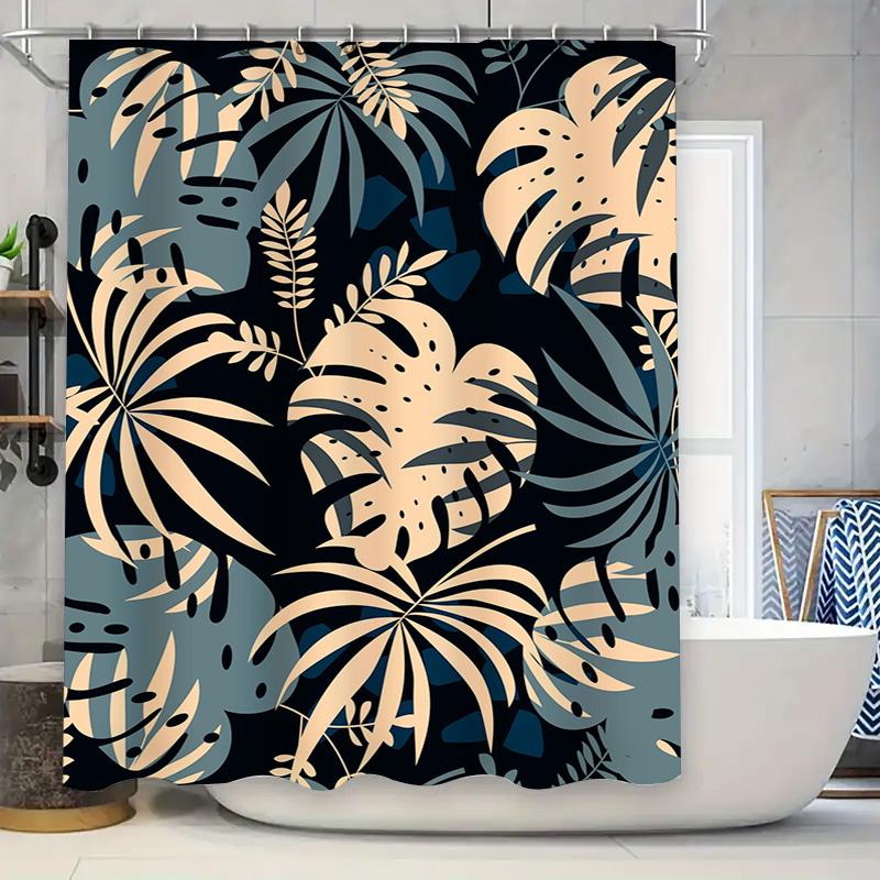 

Modern Tropical Leaf Print Shower Curtain Luxury Blue Beige Pattern Waterproof Fabric for Bathroom Decor 90x180cm