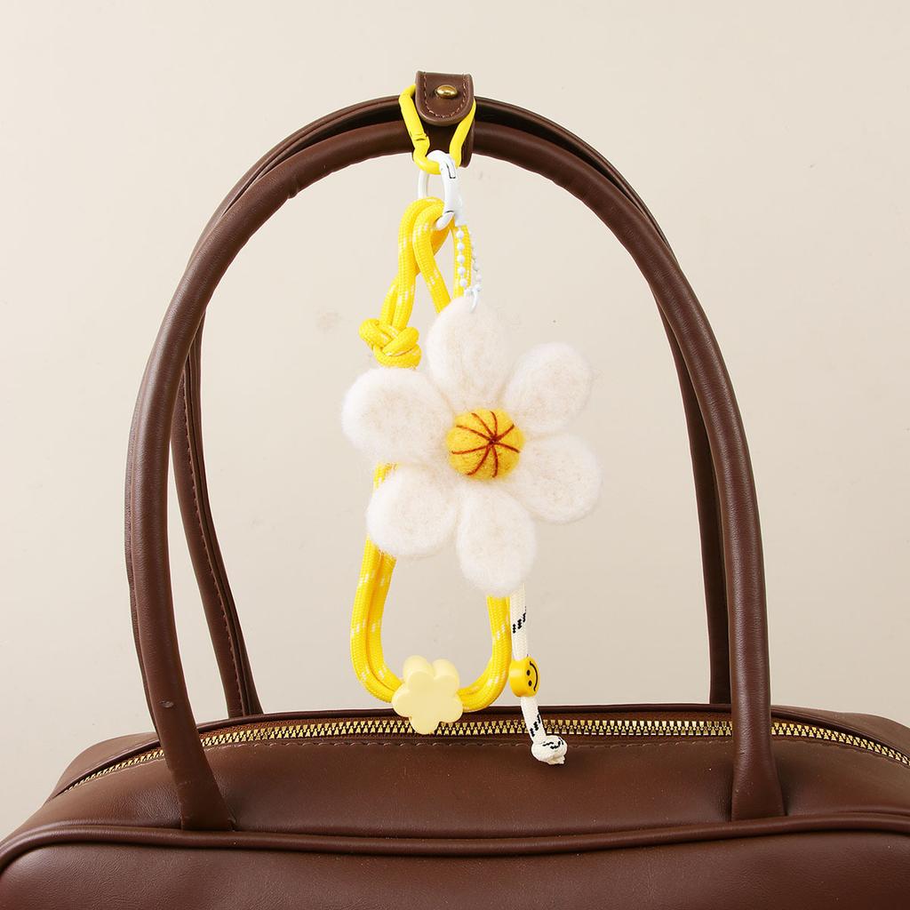 Handmade Nepalese wool felt cute fringed smiley face sun flower daisy women's bag pendant car hanging keychain