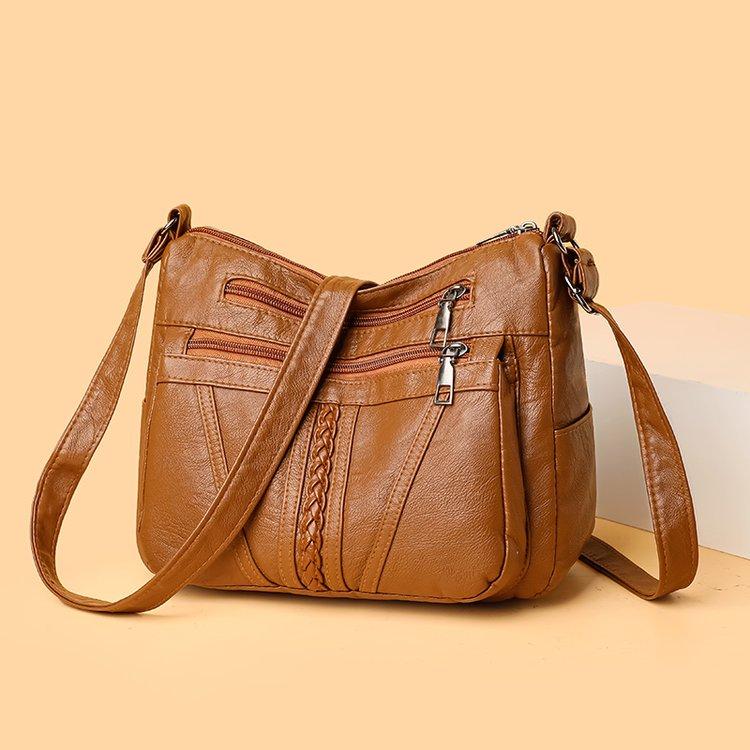 2025 New Fashion Women's Bag Large-capacity Soft Leather Messenger Bag Waterproof and Lightweight Multi-pocket Simple Versatile Shoulder Bag