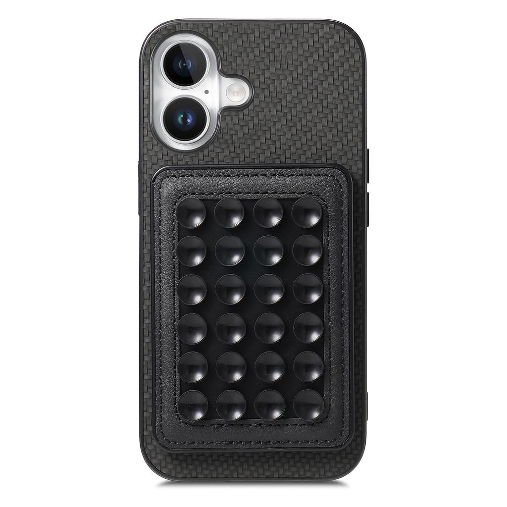 For iPhone 16 Plus Case Carbon Fiber Texture Leather Back Cover with Magnetic Detachable Suction Cup