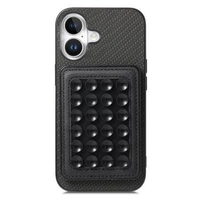 For iPhone 16 Plus Case Carbon Fiber Texture Leather Back Cover with Magnetic Detachable Suction Cup