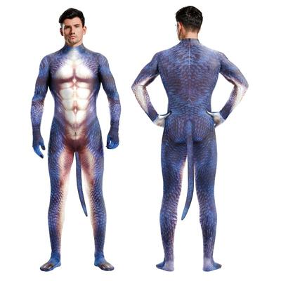 Adult Unisex Full Cover Crotch Zipper Jumpsuits Animal Cosplay Costumes Elastic Zentai Bodysuits with Tail Catsuits